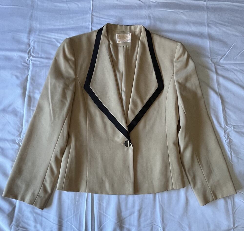 Vintage Pendleton Blazer Womens 6 Ivory Cream Black Trim Pure Virgin Wool USA